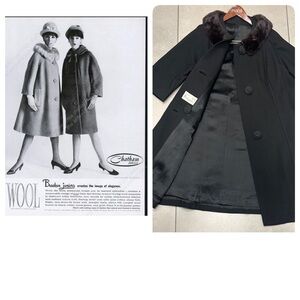 Vintage 60’s Braetan Juniors Black Coat Mink Collar Large EUC Union Made USA